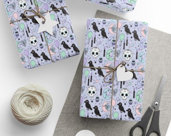 Pastel Goth Wrapping Paper | Spooky Skull & Crow Gift Wrap
