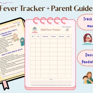 Può includere: Un rilevatore di febbre infantile e una guida per genitori intitolata "Child Fever Tracker + Parent Guide". Include un rilevatore di febbre, una guida per genitori e illustrazioni. Progettato da un pediatra e facile da stampare (A4).
