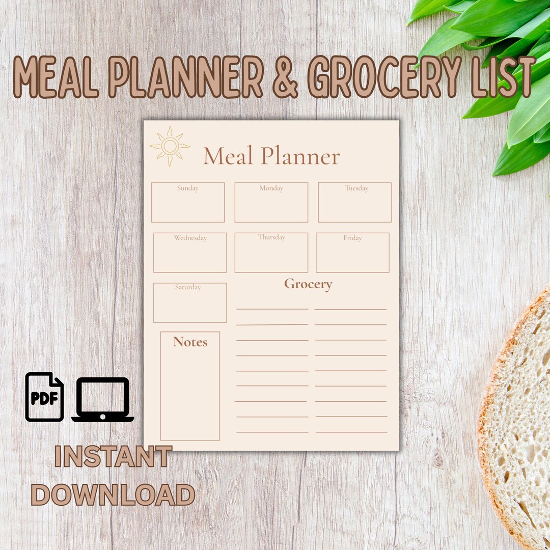 Weekly Meal Plan & Grocery List | Minimalist Kitchen Planner Printable ...