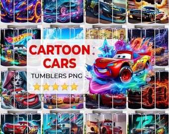 Cartoon 20 Oz Skinny Tumbler Png, Cartoon Characters 20 Oz Tumbler Png, Tumbler PNG Wraps Design, Straight And Taper Tumbler Wrap, Cars Wrap