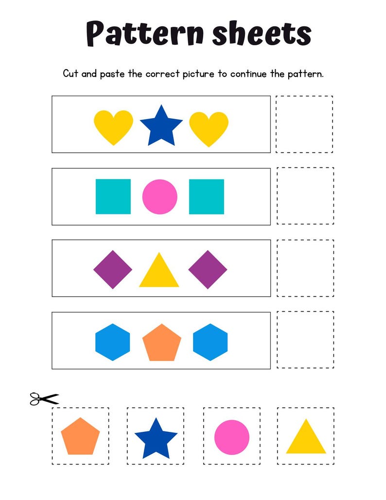 Kids Cut and Paste Activities | Educational Pattern Worksheets for ...