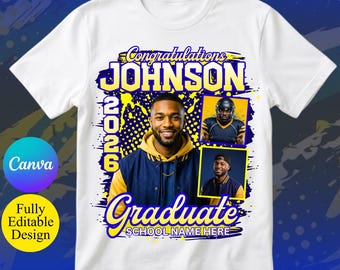 Canva-sjabloon voor afstuderen T-shirt, bewerkbare senior 2026 shirtontwerp, aangepaste foto afstuderen Tee, afstudeershirt png, sublimatiesjabloon