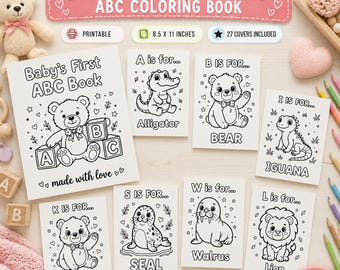 Baby Shower ABC Coloring Book, Printable Alphabet Coloring Pages, Baby Shower Activity Book, ABC Coloring Pages for Kids, Alphabet PDF