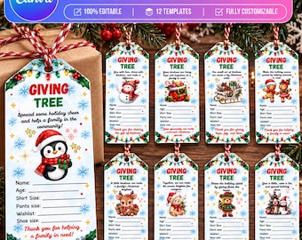 Christmas Giving Tree Canva Tags Template, Editable Canva Angel Tree Gift Tags, Community Holiday Donation Tags, Printable Giving Tree Slip