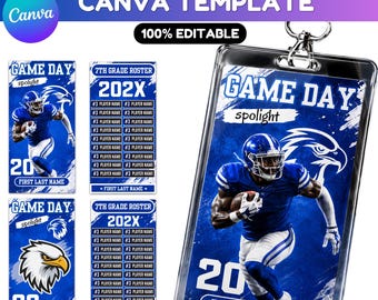 Football Team Roster Template | Editable Canva Player Roster Card | Custom Coach Lanyard ID Badge | Sports Team Digital Download