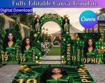 カスタム卒業式装飾Canvaテンプレート、2026年卒業式入口アーチ、おめでとうバナー、名前切り抜き、帽子アーチ壁、床ラップ装飾