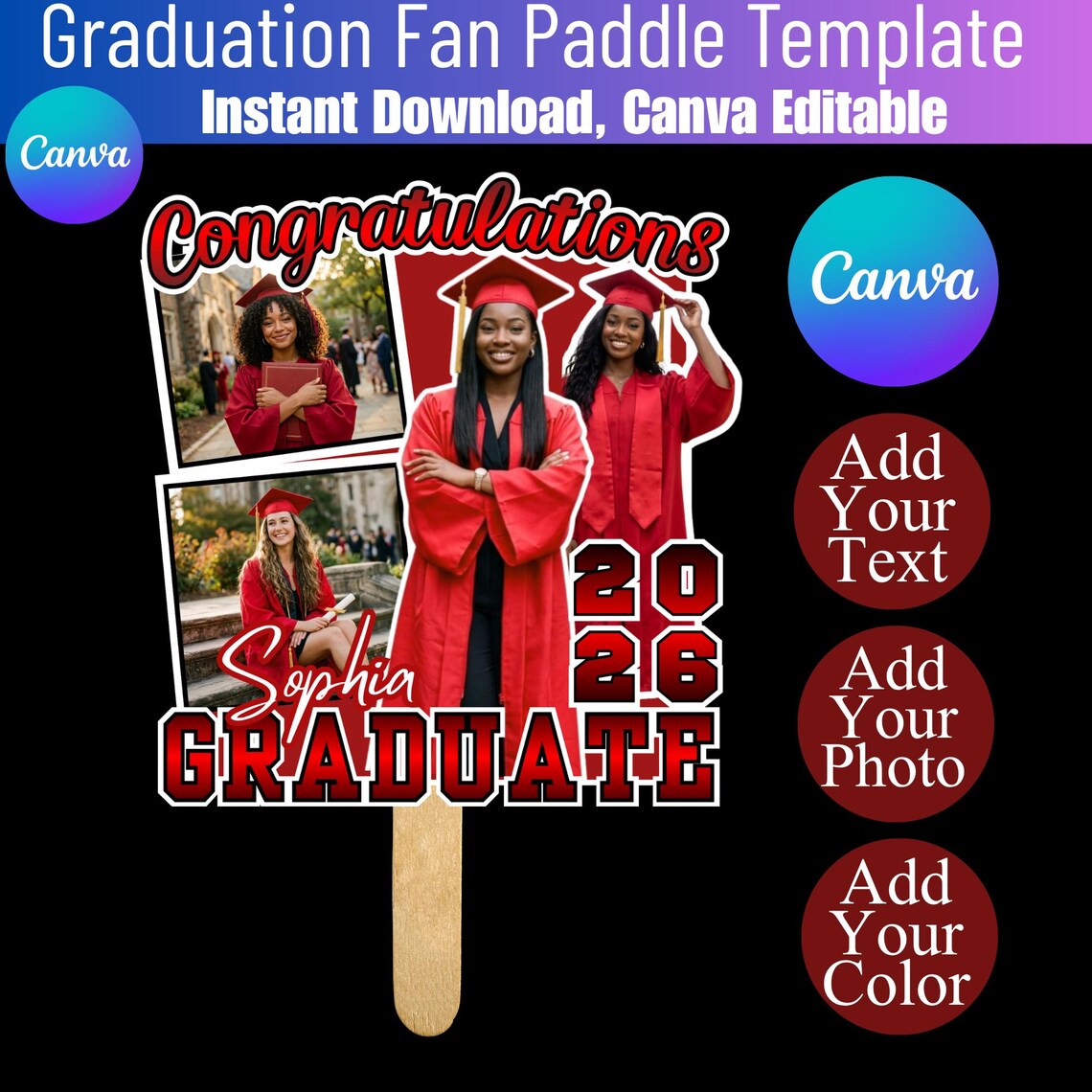 Editable Graduation Fan Templates, Class of 2026 Canva Template, Senior ...