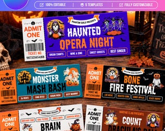 Halloween Ticket Template, Editable Canva Costume Contest Ticket, Spooky Party Admit One Ticket, Halloween Event Printable Digital