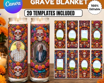Dia De Los Muertos Candle Label Canva Template,Sugar Skull Candle Wrap Bundle, Tall Cylinder Memorial Candle Sticker,Day of Dead Altar Decor