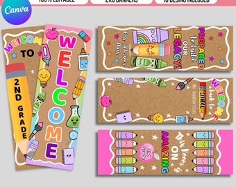 Personalized Classroom Door Banner Templates, Editable 2x6 Welcome Back to School Banner, Kindergarten Canva Door Decor Bundle