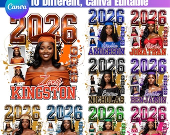 10 afstuderen T-shirt sjabloonbundel, senior 2026 canva bewerkbaar, afstuderen fotocollage shirts, afstuderen png-sjablonen, digitale download