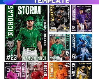 Baseball Poster Canva Template Bundle | Editable Senior Baseball Posters | Custom Player Sports Posters & Baseball Cards
