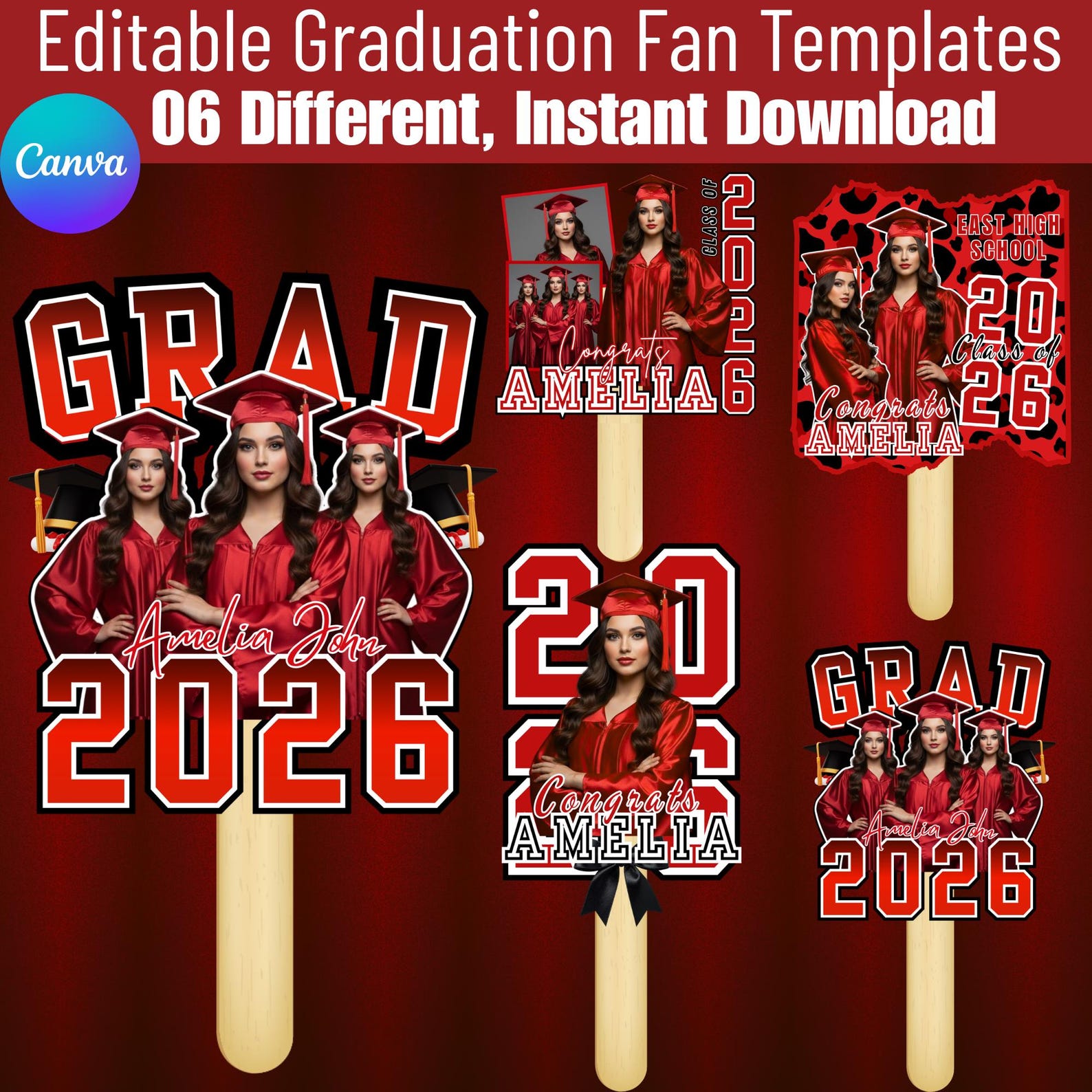 Editable Graduation Fan Templates, Class of 2026 Canva Template, Senior ...