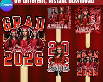 編集可能な卒業式用扇子テンプレート、2026年度卒業式用Canvaテンプレート、卒業記念写真用扇子デザイン、卒業パーティー用カスタムパドル、デジタルダウンロード