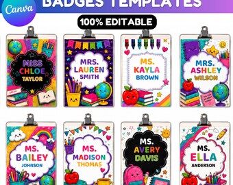 Teacher Badge Template Bundle | Editable Canva Teacher ID Badges | Personalized Classroom Name Tags | Printable Digital Download