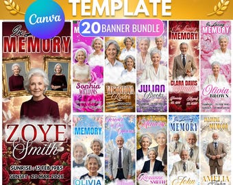 Funeral Memorial Banner Canva Template, 20 In Loving Memory 2x6 Foot Retractable Pop Up Banner, Editable Tribute, Instant Download