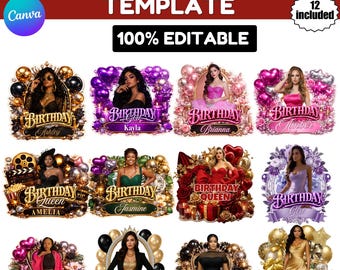12 Birthday Sticker Bundle Template | Editable Canva Party Favor Stickers | Custom Photo Birthday Labels | Digital Download
