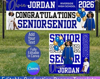 Editable Graduation Banner Template, Senior Yard Sign Canva 2026, Photo Graduation Poster Bundle, Custom Grad Sign, Class of 2026 Decor