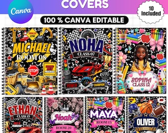 Composition Notebook Covers, Editable Canva Notebook Cover Templates, Printable School Journal Covers, Back to School Binder Bundle