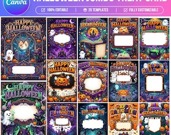 Halloween Jumbo Treat Card Templates, Editable Canva Party Favor Tags, Printable Halloween Treat Cards, Candy Holder Digital Download