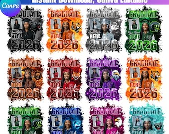 Paquete de 10 camisetas de graduación 2026 editables en Canva, plantillas de camisetas para graduados, diseños personalizados de fotos de graduación, paquete PNG de la clase de 2026