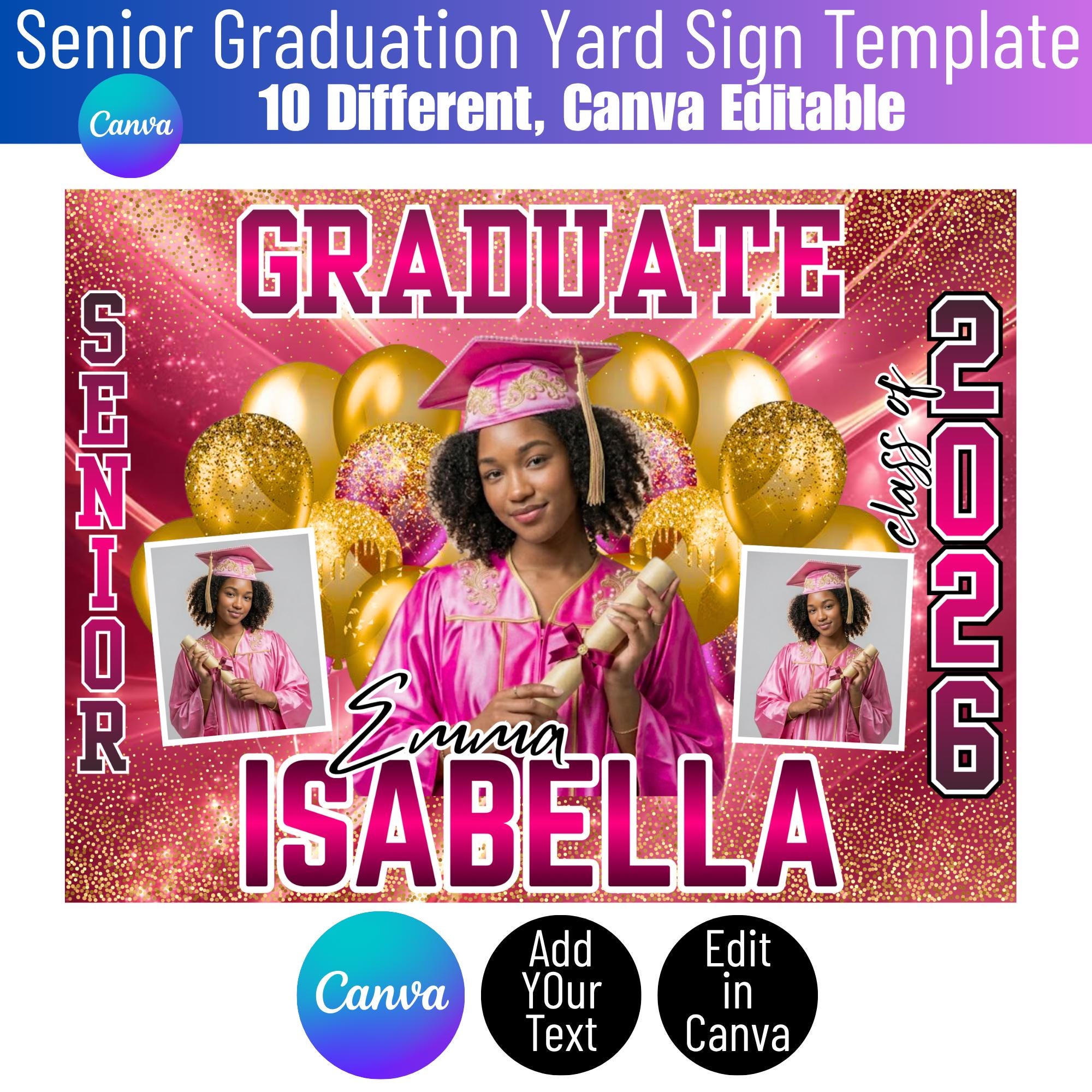 10 Graduation Yard Sign Template Bundle 2026, Editable Canva Senior ...