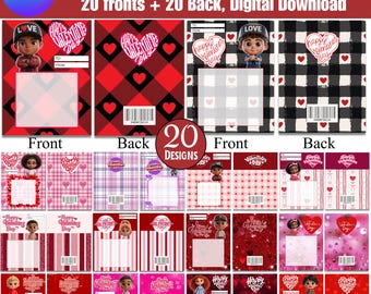 Jumbo Valentine’s Day Card Bundle, Front And Back Printable Valentine Cards,Candy Snack Gift,DIY Valentine Treat Cards for Kids,Girls & Boys