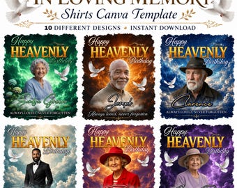 10 Happy Heavenly Birthday T-Shirt Canva Template, Memorial Photo Shirt, Canva Editable In Loving Memory, Digital Download