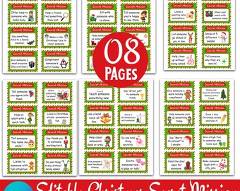 60 Christmas Secret Mission Cards, 08 Printable Christmas Kindness Pages, Kids Holiday Activity,Classroom Christmas Game,Fun Christmas Party