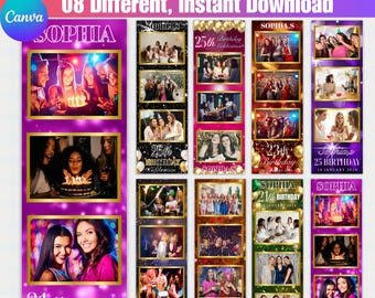 フォトブースCanva編集可能テンプレート、パーティーフレームフォトストリップ、カスタムDIYフォトボード、カップルパーティーフレームバレンタインフォトブース、彼へのギフト