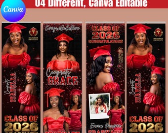 04 卒業バナー Canva編集可能テンプレート、編集可能なCanvaデザイン、卒業、お祝い、卒業バナー印刷可能、2026年卒業パーティー