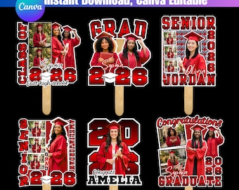 Bewerkbare sjablonen afstuderen fan, klasse van 2026 canva sjabloon, senior foto fan ontwerp, aangepaste Grad Party Paddle, digitale download