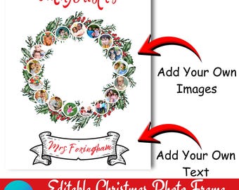 Editable Christmas Photo Gift for Teacher, Personalized Collage Print from Whole Class, Holiday Appreciation Print, Canva Template