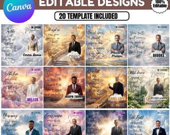 20 Memorial Canva Template Bundle, In Loving Memory Tumbler Wrap Designs, Heaven Stairway RIP Photo Template, Goodbyes Are Not Forever Poem