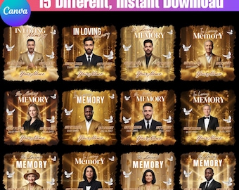15 In Loving Memory Canva編集可能テンプレート、メモリアル＆葬儀セット、追悼メモリアルTシャツ昇華、カスタムトリビュートシャツ