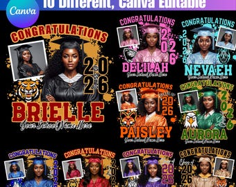10 afstuderen T-shirt sjabloonbundel, senior 2026 canva bewerkbaar, afstuderen fotocollage shirts, afstuderen png-sjablonen, digitale download