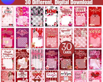 30 Valentine Jumbo Cards, Editable Canva Template, Valentine’s Day Treat Cards, Kids Classroom Valentines, Digital Download