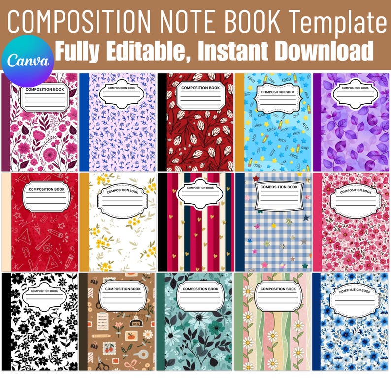 Composition Notebook Covers Bundle, Notebook Cover Templates, Printable ...