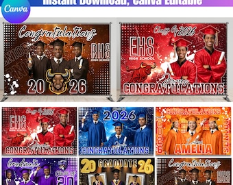 Fondo para graduación 2026, pancarta de graduación editable en Canva, fondo para fotomatón de graduación, decoración para fiesta de la clase de 2026, póster de graduación escolar