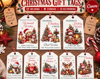 Christmas Gift Tags, Editable Canva Holiday Gift Tag Templates, Printable Christmas Tags, Personalized Gift Tag Bundle, Digital Download