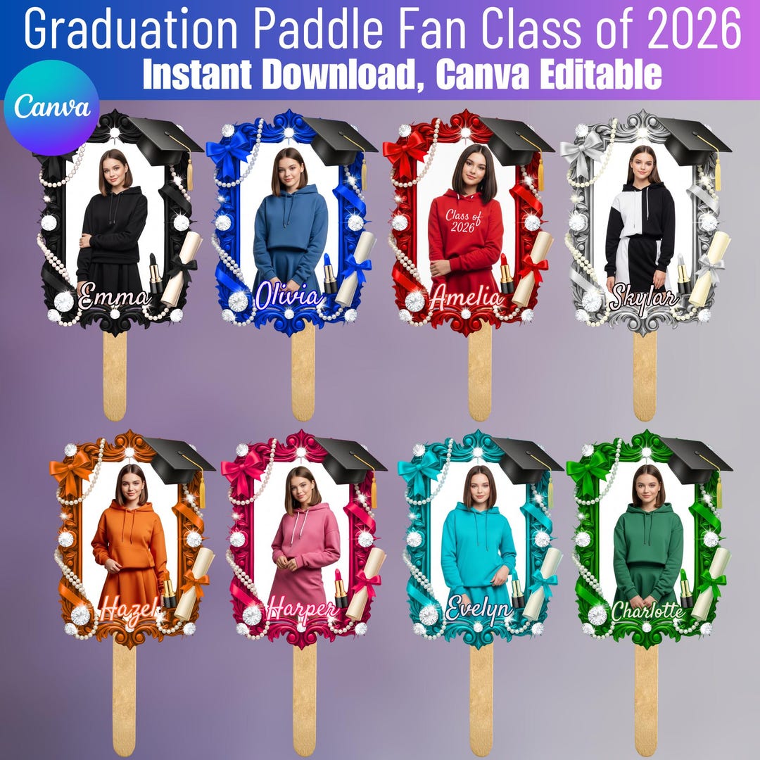 10 Graduation Paddle Fan Canva Template, Class of 2026 Grad Fan Bundle ...