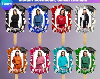 10 Graduation Paddle Fan Canva Template, Class of 2026 Grad Fan Bundle, Custom Photo Graduation Fan, Printable Hand Fan, Instant Download