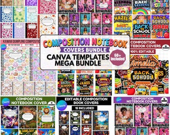 60+ Editable Composition Notebook Covers Mega bundle, Back to School Notebook Covers Canva Template , Printable School Binder Covers