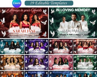 In Loving Memory Backdrop Canva Template Bundle, Memorial Background Design, Funeral Backdrop Editable, Rest In Peace Photo Backdrop