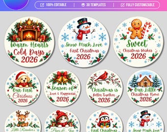 30 Christmas Photo Ornament Canva Templates,Editable Canva Ornament Templates,Holiday Photo Frames, Christmas Ornament,Personalized Ornament