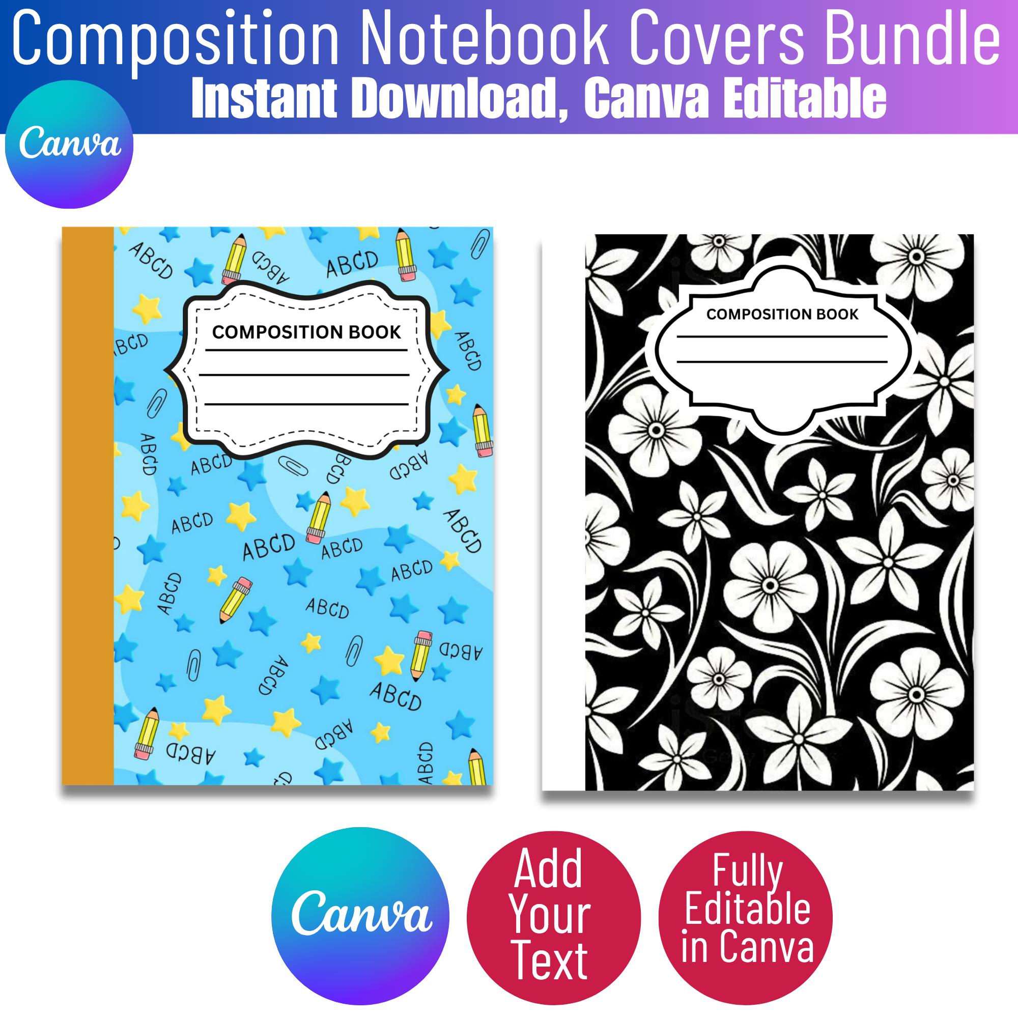 Composition Notebook Covers Bundle Canva Editable, 25 Notebook Cover ...