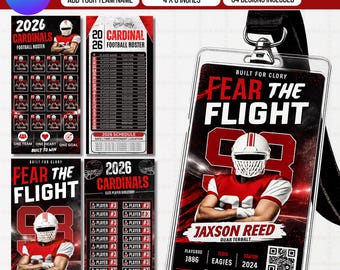 Football Team Roster Canva Template, Personalized Editable Sports Player Roster Card, Custom Coach Lanyard ID Badge Bundle