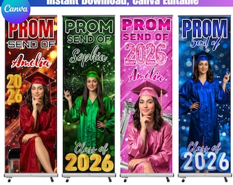 Plantilla de pancarta de despedida de graduación editable en Canva, paquete de pancartas de graduación de la clase de 2026, fondo de graduación, pancarta con foto y nombre personalizado, descarga instantánea.