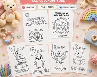 Baby Shower ABC Coloring Book, Printable Alphabet Coloring Pages, Baby Shower Activity Book, ABC Coloring Pages for Kids, Alphabet PDF