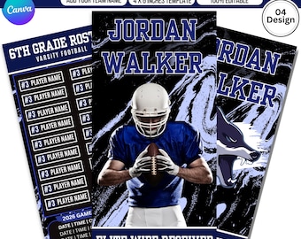 Football Team Roster Canva Template, Personalized Editable Sports Player Roster Card, Custom Coach Lanyard ID Badge Bundle